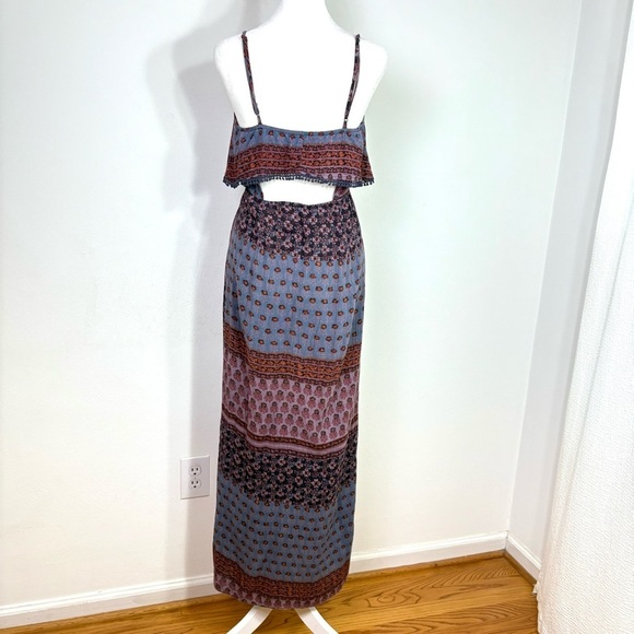 American Eagle Boho Indian Floral Print Ruffle Sleeveless Maxi Dress S - Picture 11 of 13